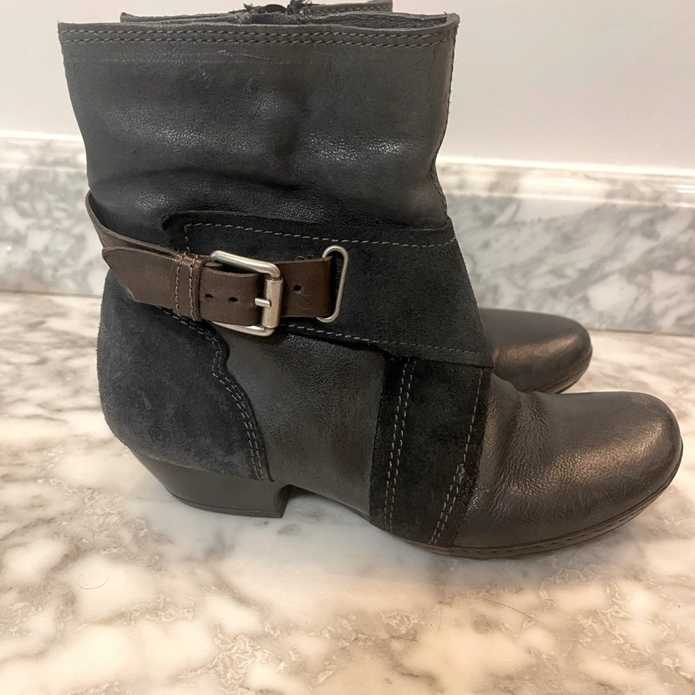 Miz Mooz NYC Dark Green Leather Buckle Detail Elwood Ankle Boots 37 6.5
